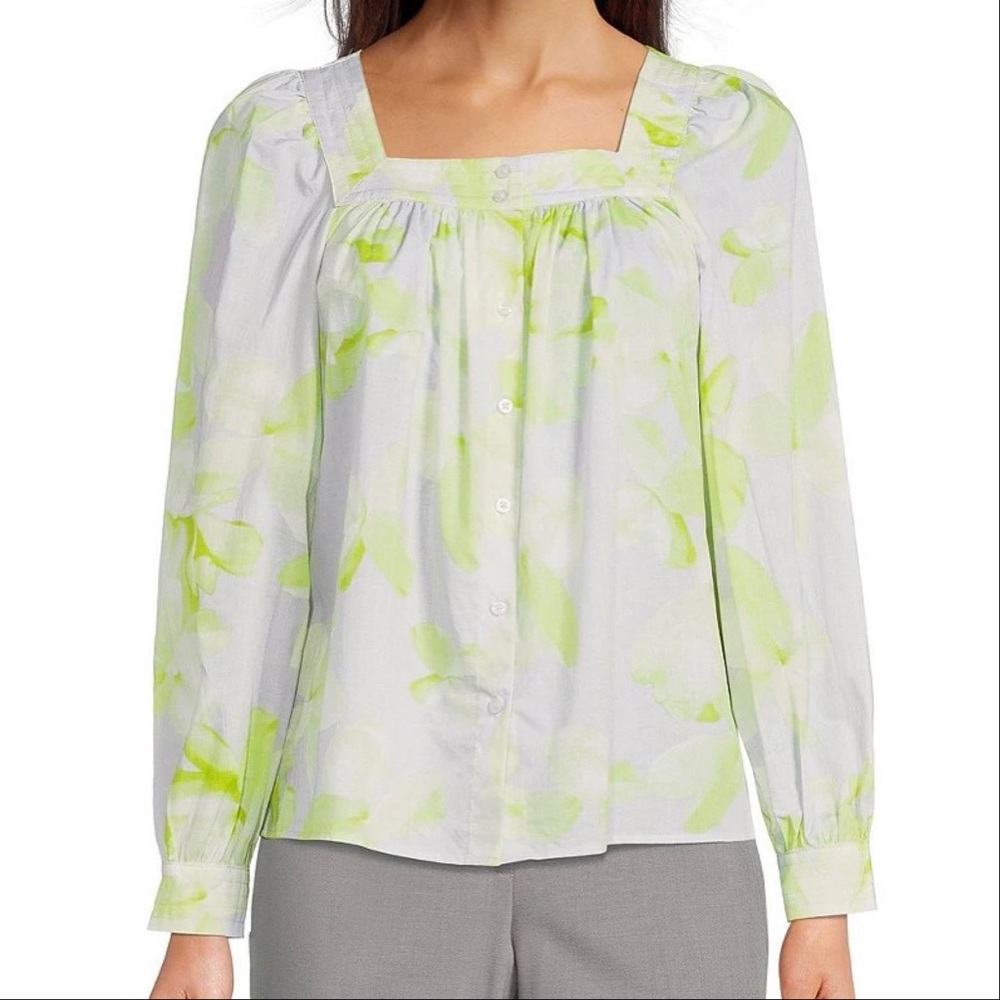 Calvin Klein Floral Print Square Neck Long Sleeve Blouse New - Picture 4 of 5